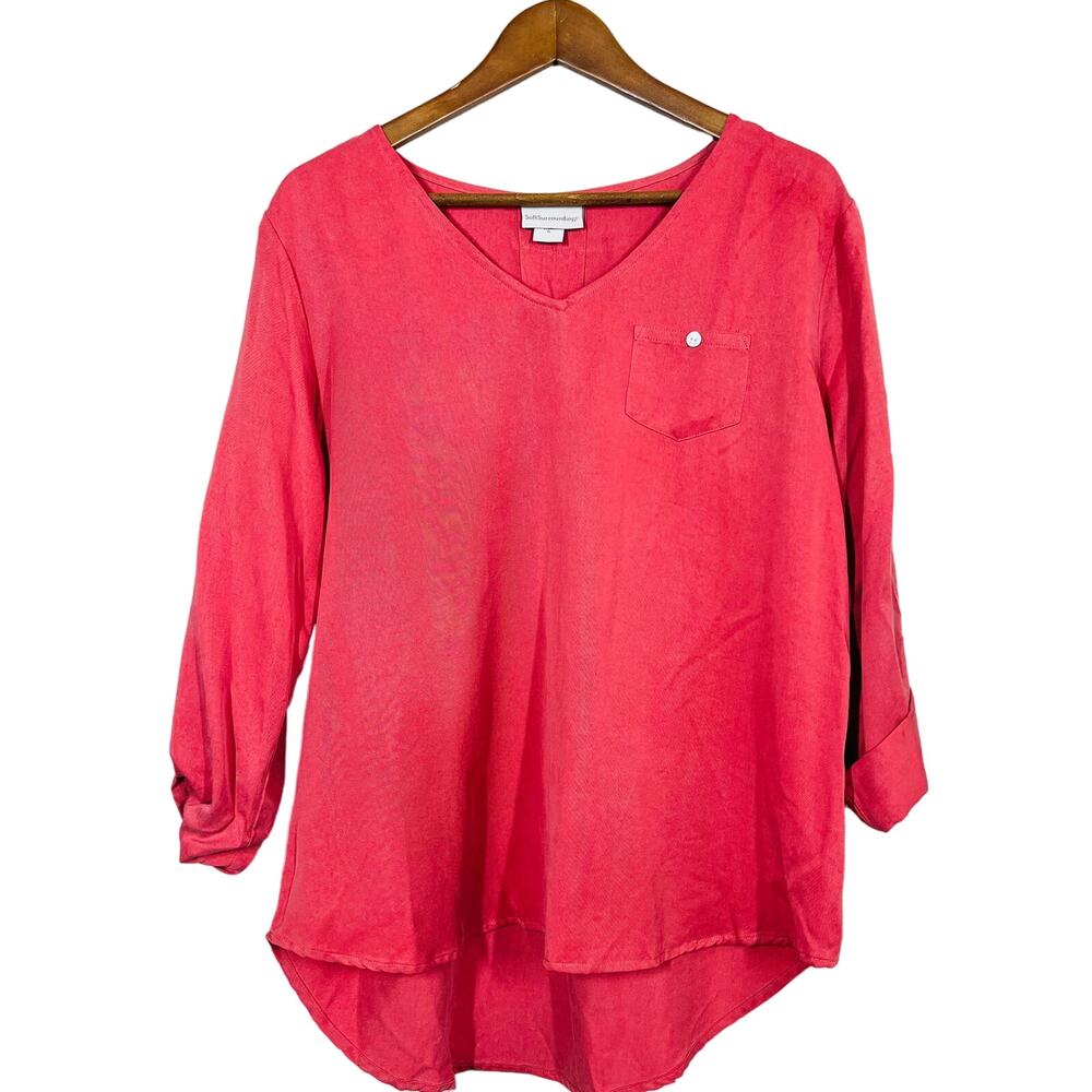 Soft Surroundings Oversized Lyocell Tunic Top V Neck Shirt Salmon - PL